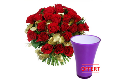  30 roses rouges + Vase à 38 € livraison incluse