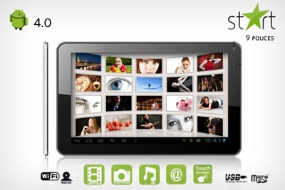 Tablette START Android 4.0, écran 9 pouces, wifi et webcam à 99,99 € au lieu de 199 €