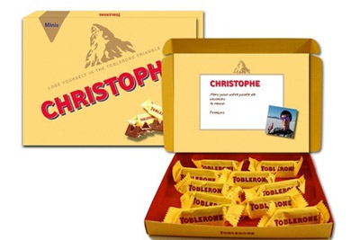 Boites de chocolats Toblerone avec un message personnalisé à 12,95 € 
