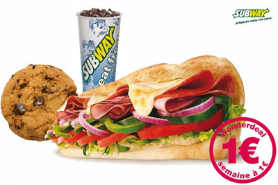 Menu Sub 30 au restaurant Subway Pasteur pour 1 € au lieu de 8,80 € !  