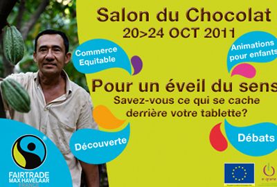 Animations pour enfants au Salon du Chocolat de Paris :  à la découverte du cacao équitable.