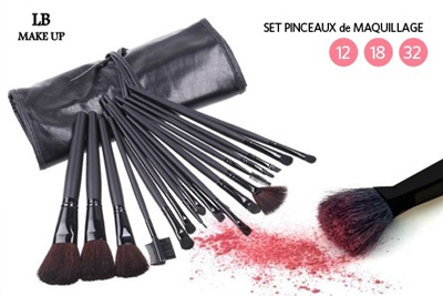 18 pinceaux professionnels LB Make Up + pochette à 24,99 € au lieu de 59,99 €