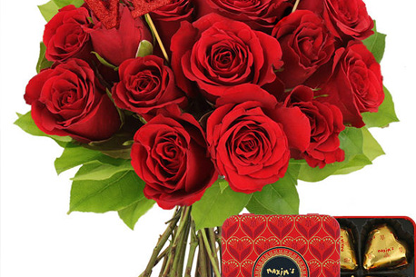 St Valentin ! Livraison bouquet de roses et boîte de chocolats à seulement 32,90 € 