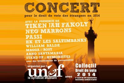 Grand concert gratuit avec Tiken Jah Fakoly, Neg'Marrons, etc. place de la Bastille