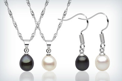 1 parure perles de culture pas chère en forme de gouttes à 19,90 € au lieu de 49,82 €